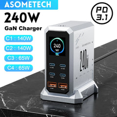 240W GaN Fast Charger PD3.1 | 6-Port USB-C Charging Station for Laptop & Phone