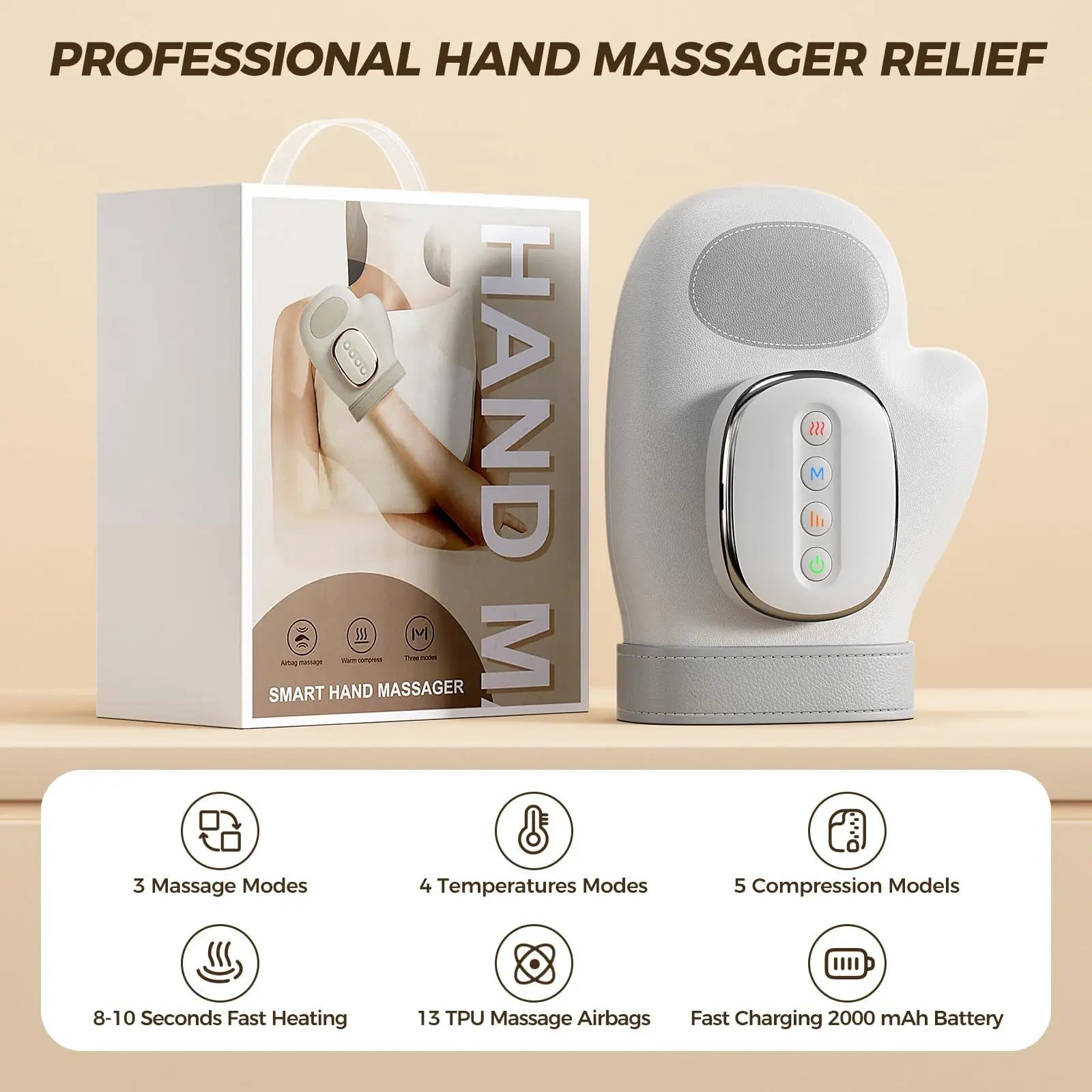 Electric Hand Massager with Air Compression & Heat – Portable Finger & Wrist Pain Relief Massage Device